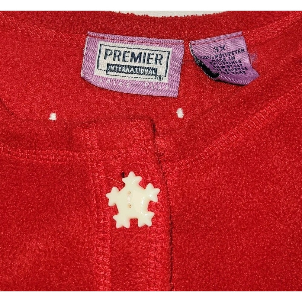 Premier International Red Fleece Cardigan Snowman Snowflake Buttons Women's 3XL - Picture 5 of 7